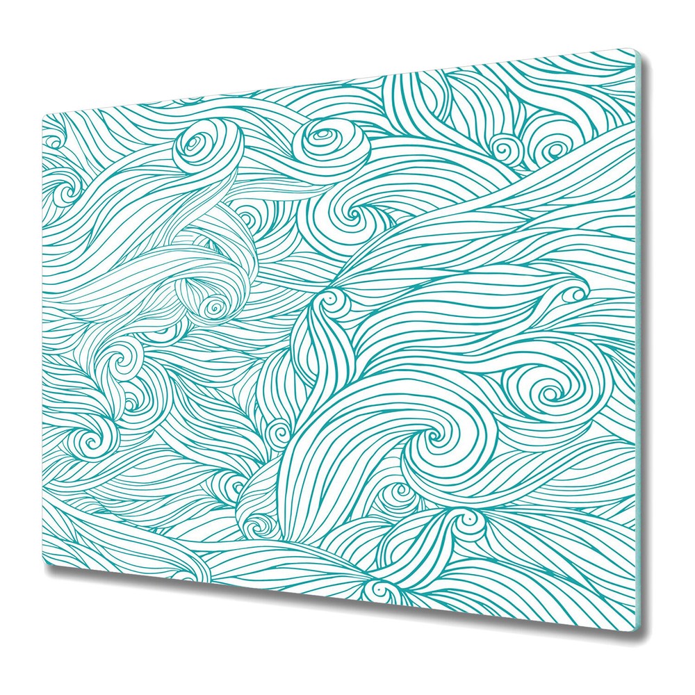 Glass Chopping Board Waves irregular shapes vintage hand-drawn Art 60x52