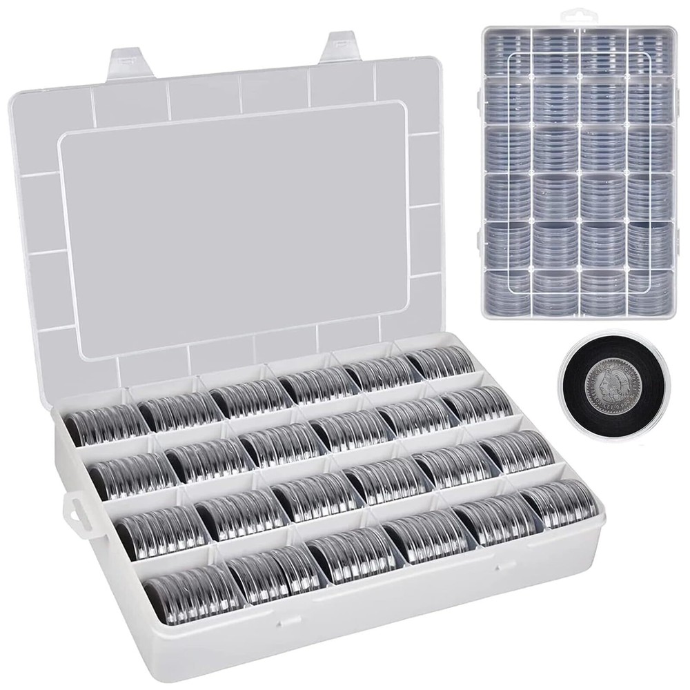 168 Pcs 46mm Coin Capsules Case with Foam Gasket and Plastic Storage Organize...