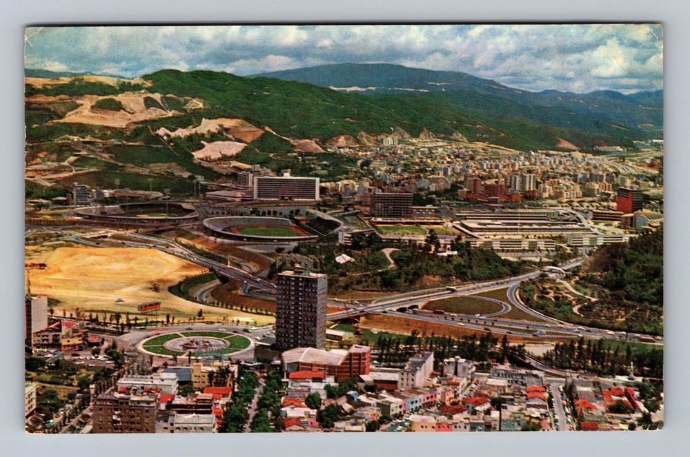 Venezuela- Caracas Aerial City View Sports Stadium Andes Vintage c1959 Postcard
