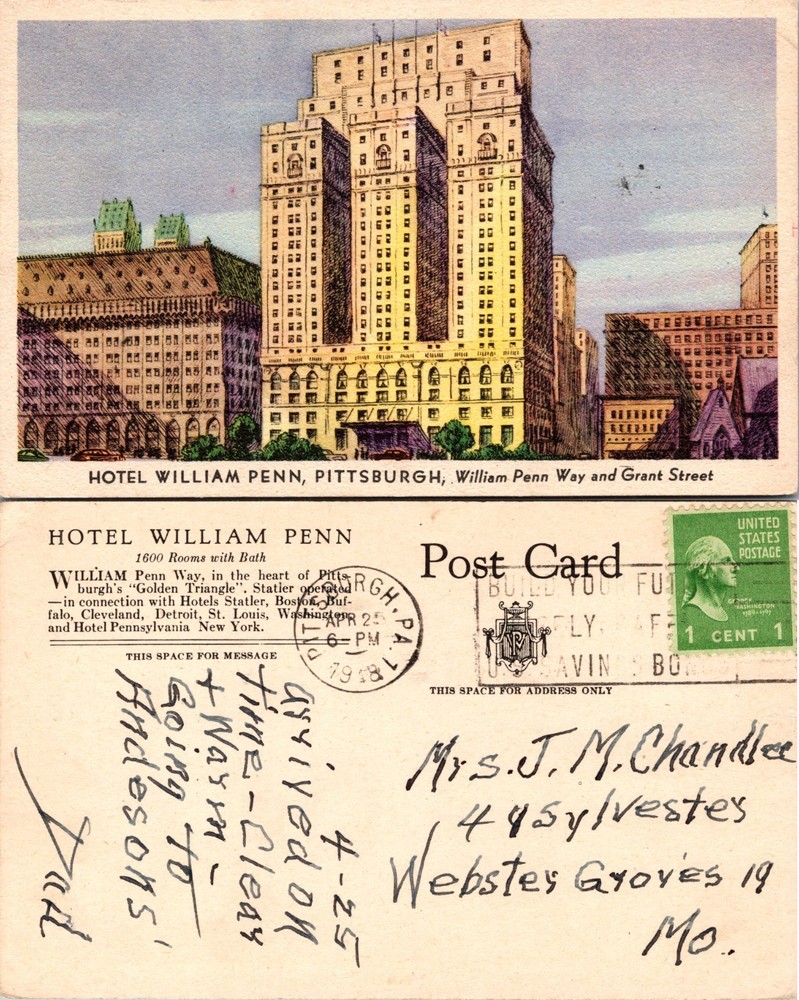 Hotel William Penn Pittsburgh Pennsylvania Postcard