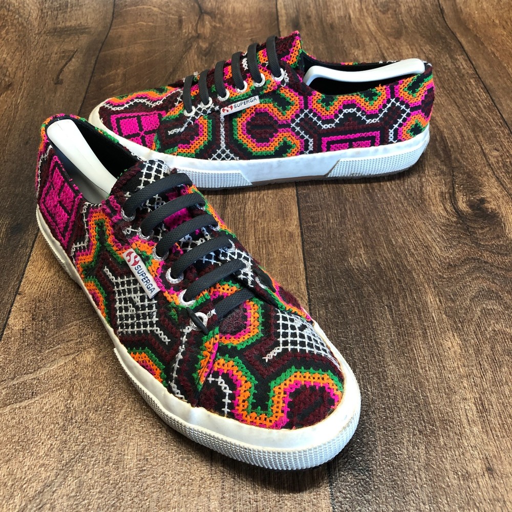 Superga Women's Poly Cross Knit Stitch Sneakers Size 10 Rastafarian Psychadelic