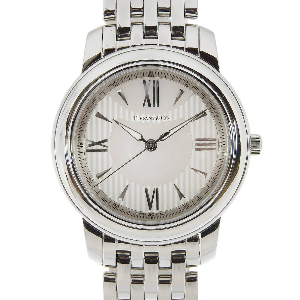 Tiffany Co. Mark Quartz Watch SS Stainless Steel Ivory Shell Dial Men s 4198