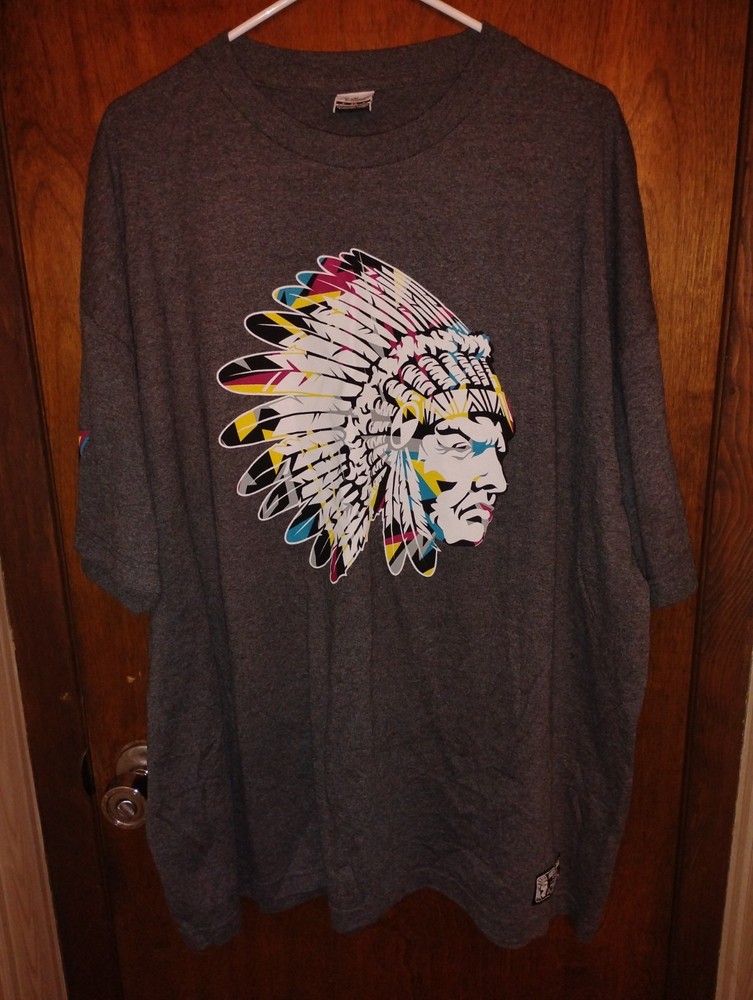Hustle-Gang Men's T-Shirt Gray Size 3XL Native American Printed Logo