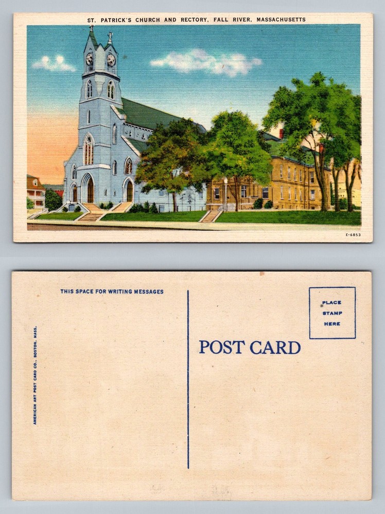 Fall River, MA-Massachusetts, St Patricks Church And Rectory Vintage Postcard
