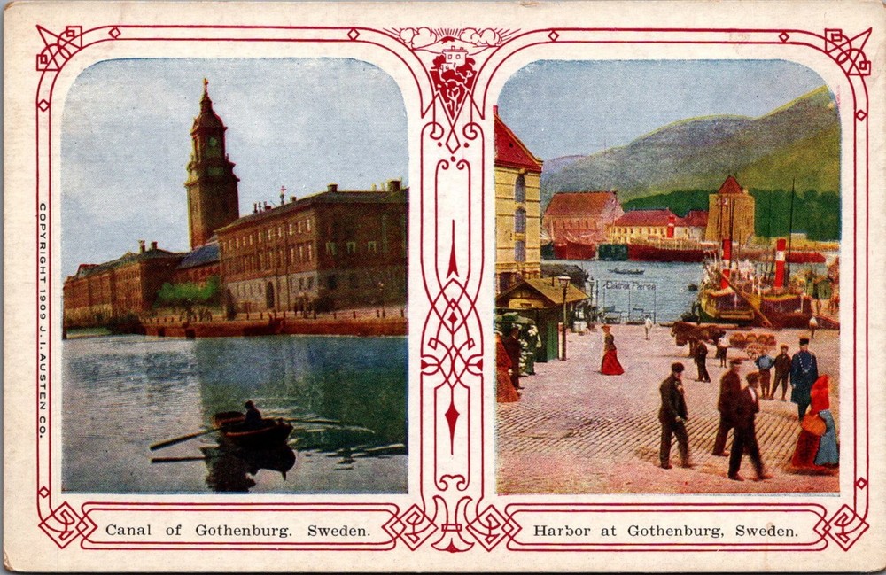 1909 Gothenburg Sweden Canal Harbor Vintage Postcard J. Austen Co.
