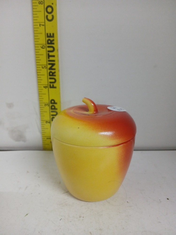 Vintage Hazel Atlas Milk Glass Red Yellow Apple Jam Jelly Jar with Lid