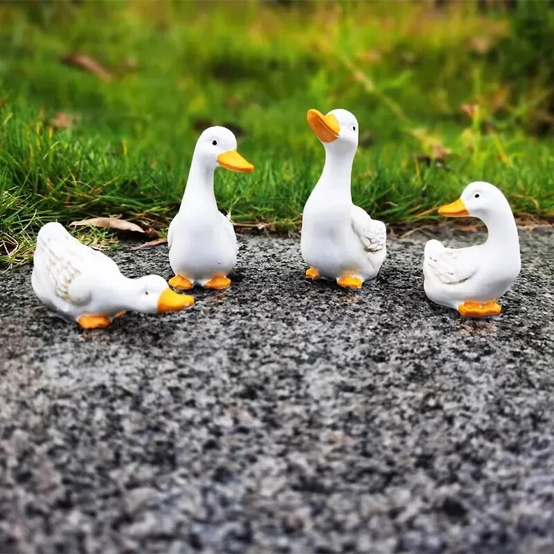 4Pcs Miniature Duck Figurines Statue Landscape Decoration Yard Flower Ornament