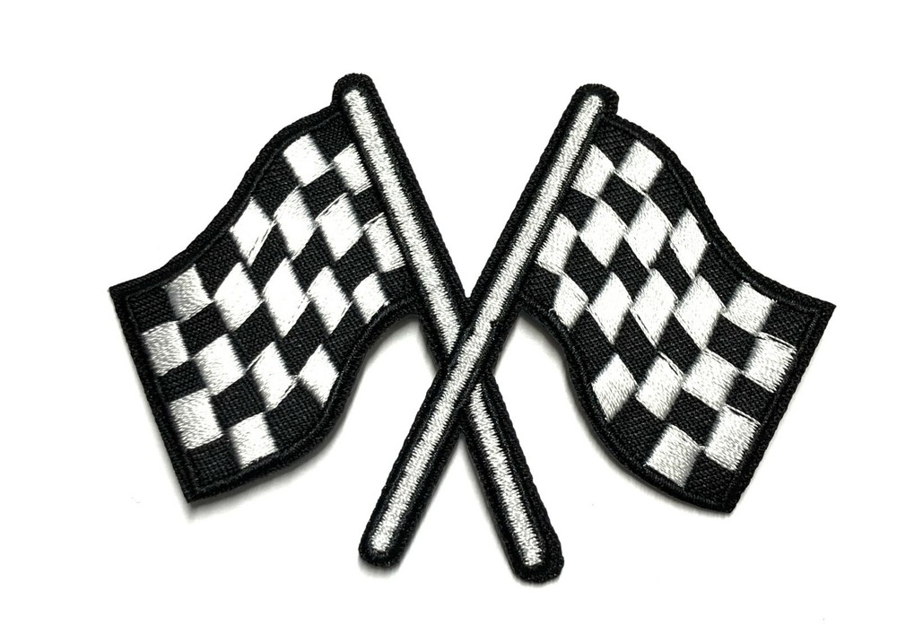 Checkered Racing Flags Embroidered Patch Iron/Sew-On Applique Biker Emblem
