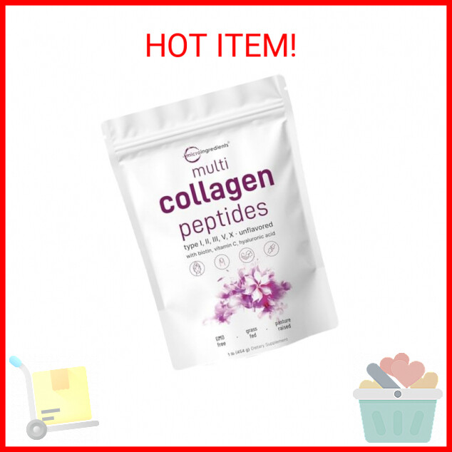 Multi Collagen Peptides Powder 16 Oz Hydrolyzed Protein Types I II III V X