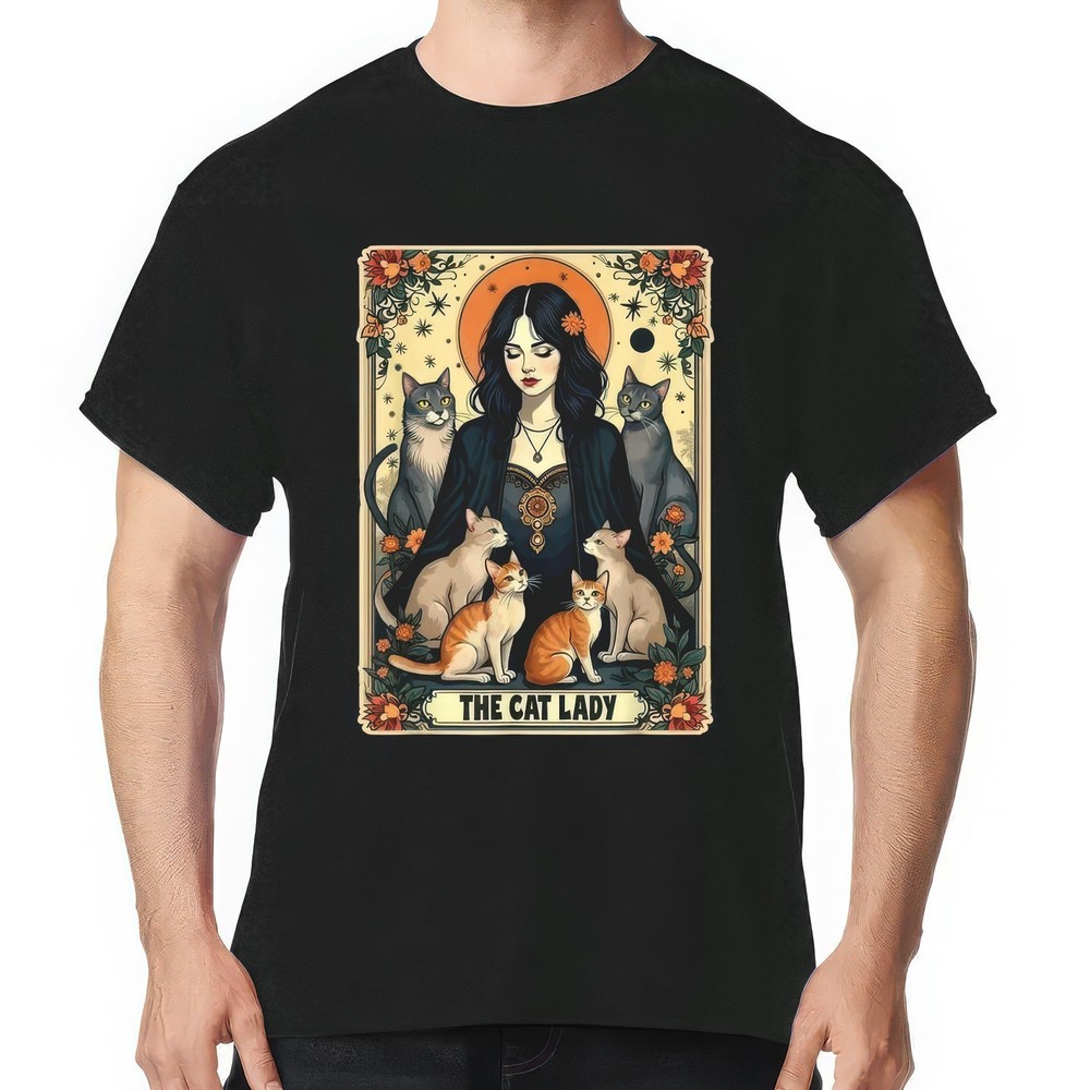 The Cat Lady Tarot Card Shirt Women Witchy Gothic Cat Mom T-Shirt Novelty Unisex