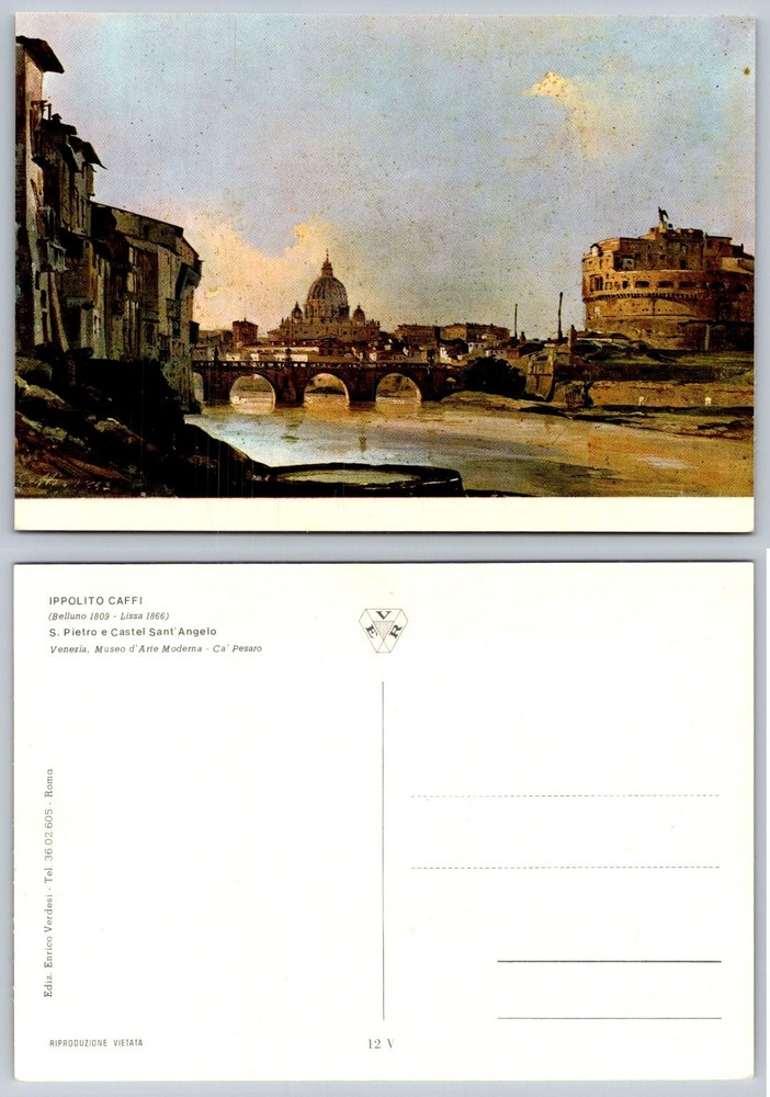 Rome St. Peter's Basilica Castel Sant'Angelo Art Postcard Ippolito Caffi