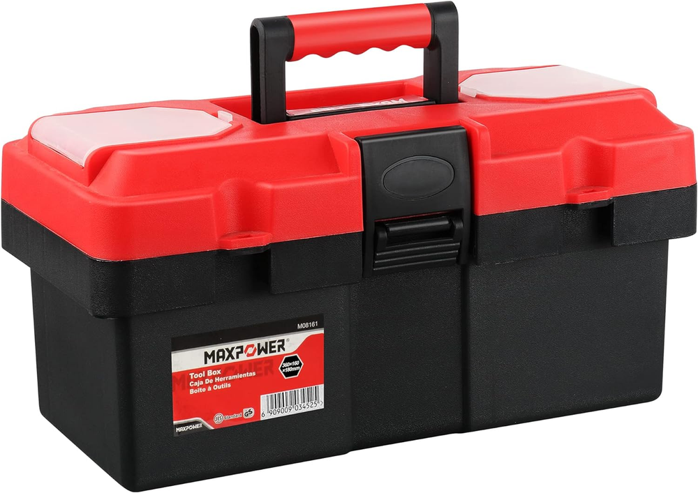 14-Inch Compact Plastic Tool Box with Removable Dual Tray and Comfortable Handle