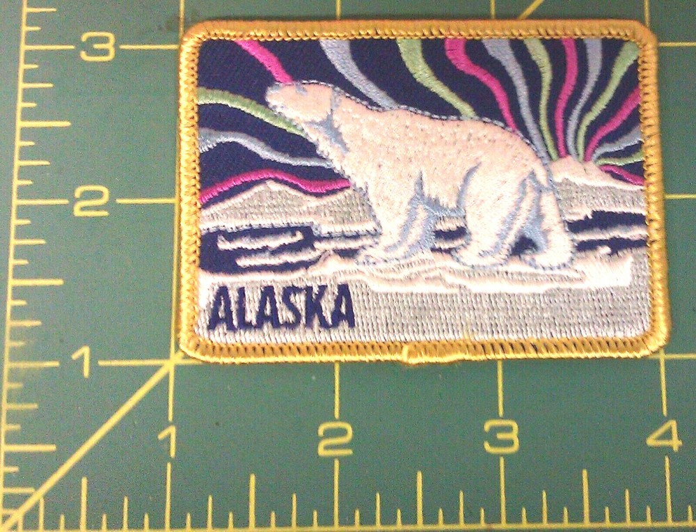 Embroidered Alaska Patch - Polar Bear with northern lights - Aurora Scene