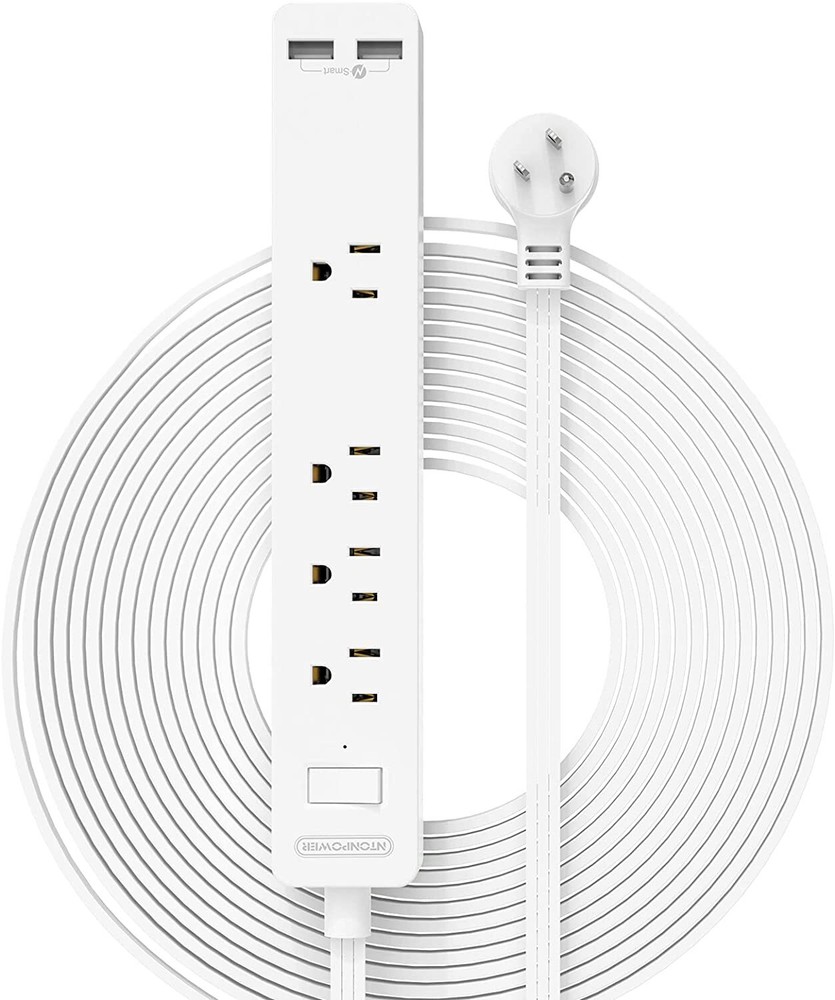 Wall Mount Power Strip - 4 Outlets, 2 USB Charging Ports 15Ft Extension Cord