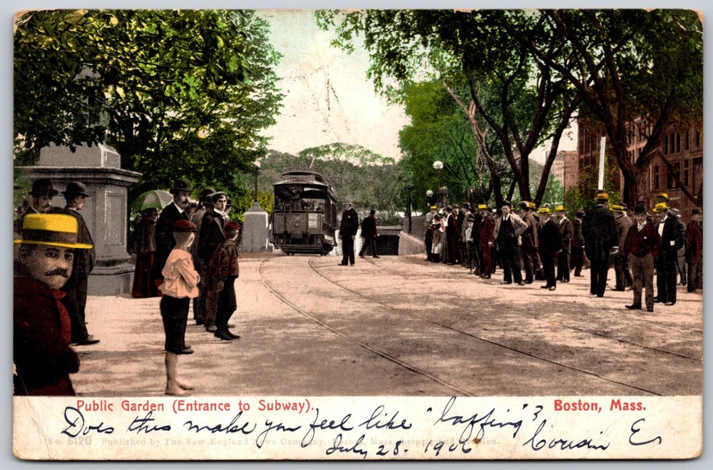 c1906 Public Garden SUBWAY Entrance BOSTON MA Humor Message ANTIQUE Postcard