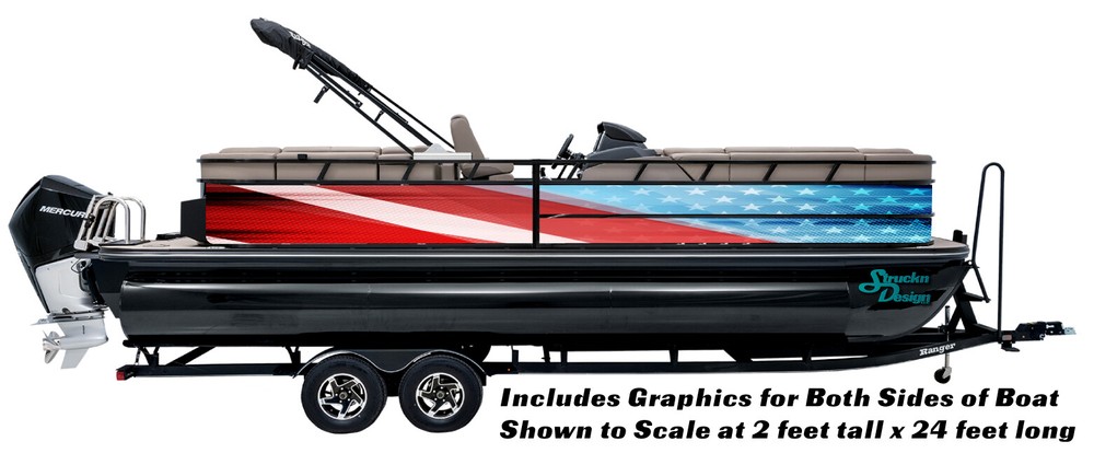 Abstract American Flag Kit Decal Bass Vinyl Pontoon US Fishing Boat Graphic Wrap-image