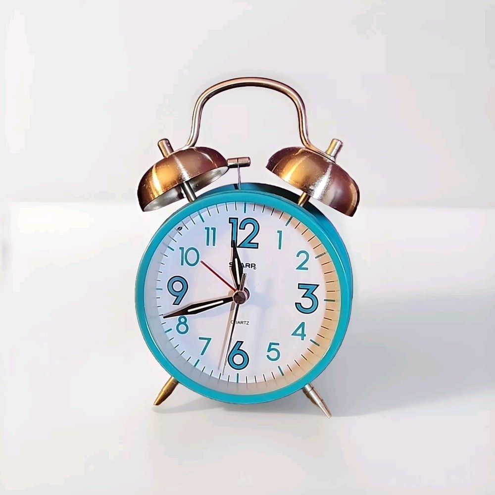 Sharp SPC851 Twin Bell Loud Quartz Alarm Clock Back Light Retro Teal | Tested!