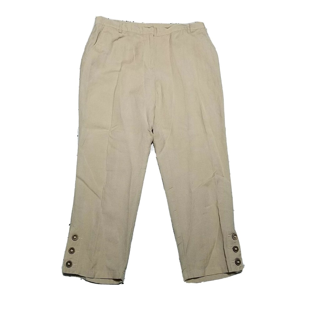 Pantalones Capri Ruby Rd ~ Talla 8 ~ Beige ~ tiro medio ~ mezcla de lino ~ entrepierna de 24