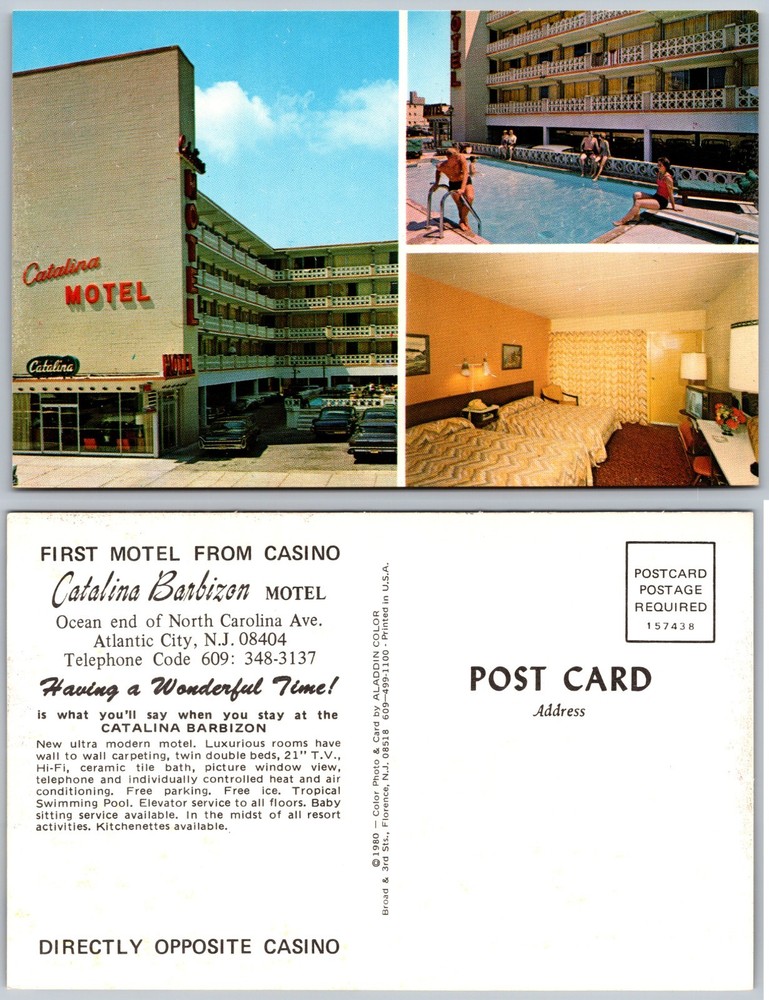 Catalina Barbizon Motel Exterior Pool Room Atlantic City New Jersey Postcard