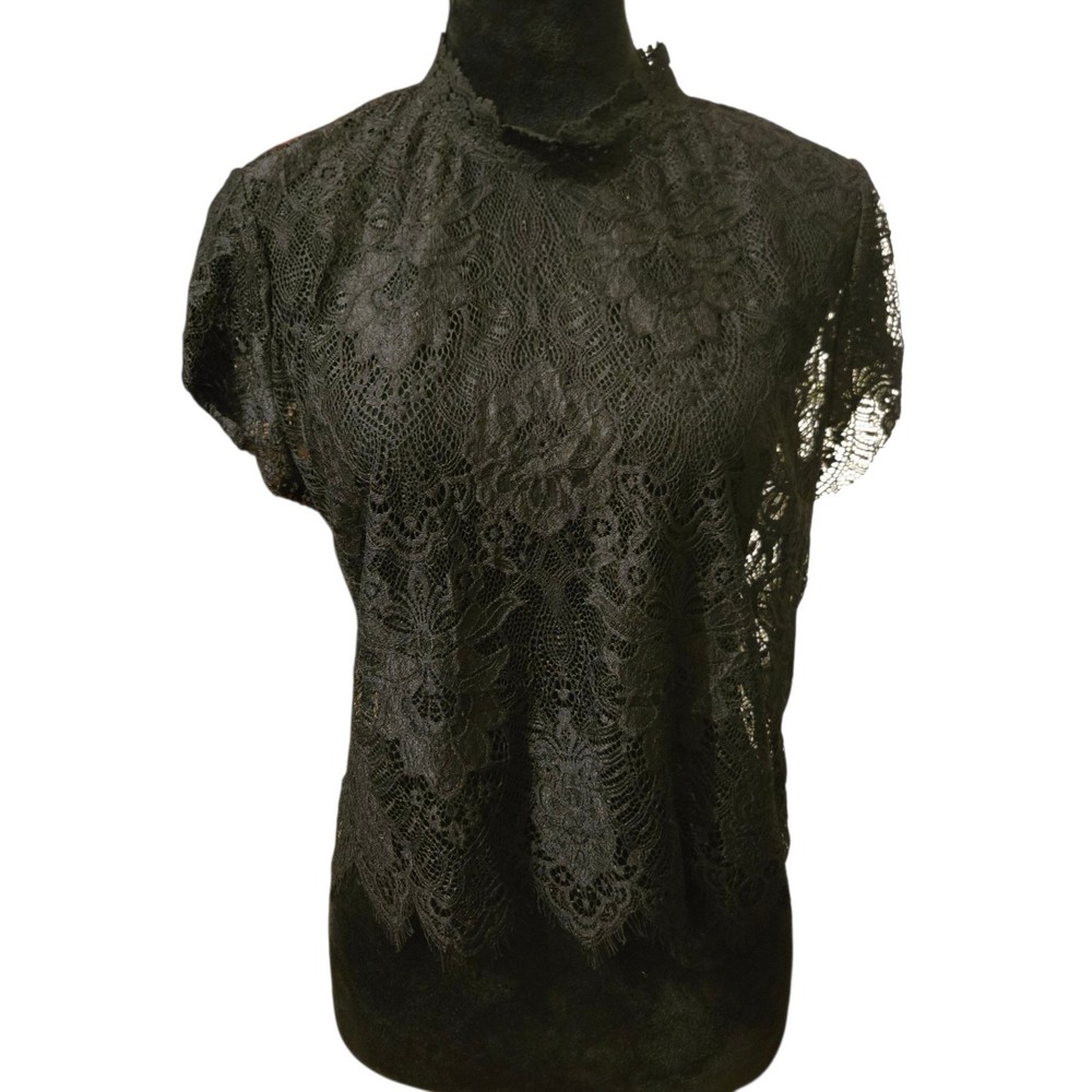 Y2K Forever 21 M Boxy Woven Black Lace Top Whimsigoth Fairy Grunge Tranparent