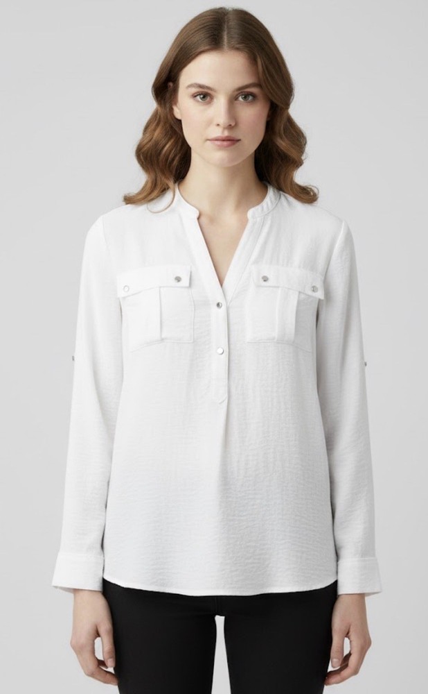 Calvin Klein White Utility Blouse Long Sleeve Button Down Shirt - Women's Size M