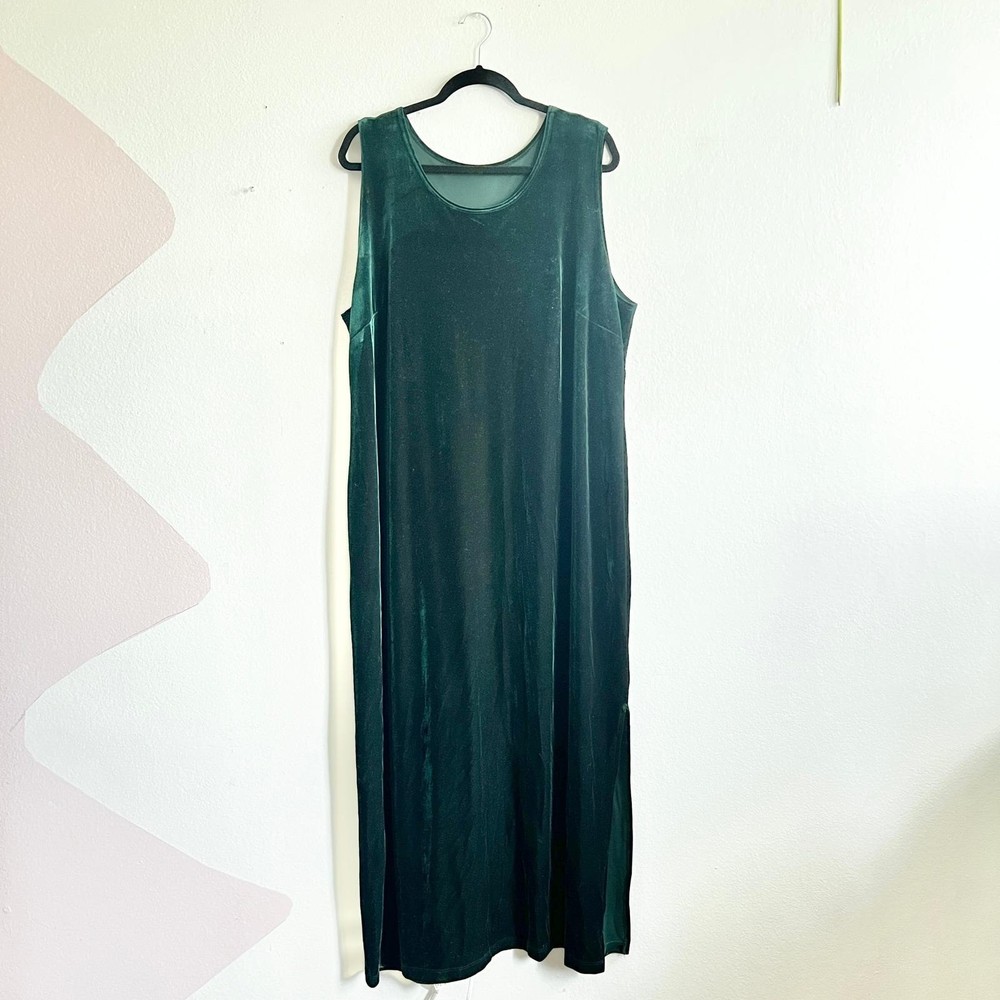 Vintage Green Velvet Maxi Dress Whimsical Retro Glam Y2K Witchy Whimsigoth 2X