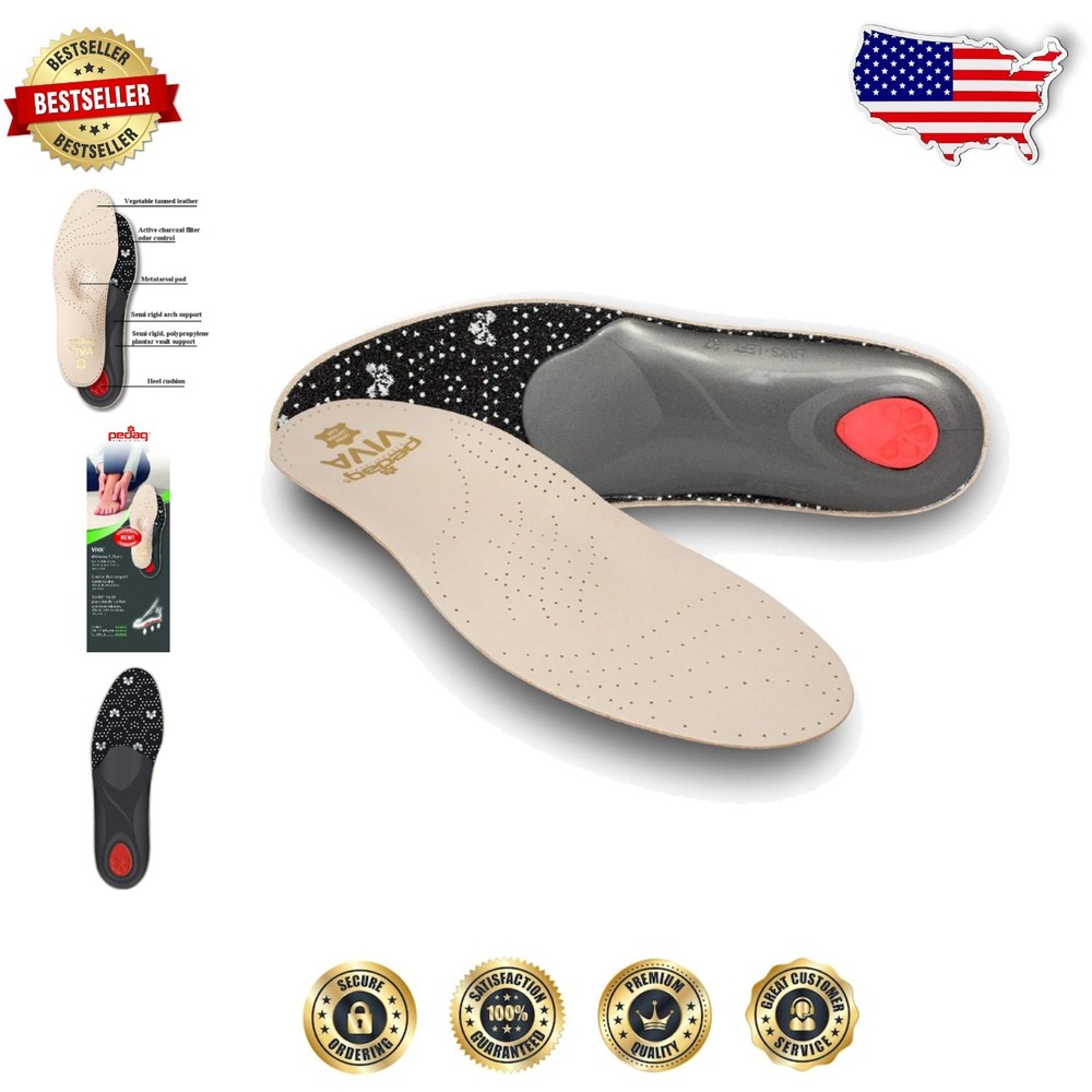 Men's Viva Leather Insoles Size 10/43 APMA Approved for Plantar Fasciitis Relief