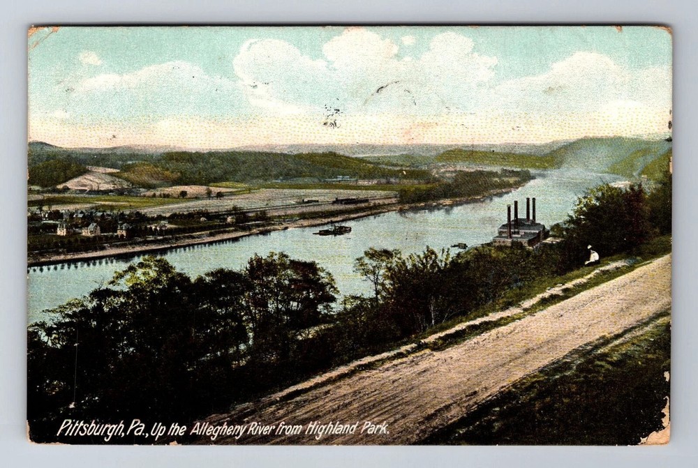 Pittsburgh PA-Pennsylvania, Birds Eye View Allegheny River, Vintage Postcard