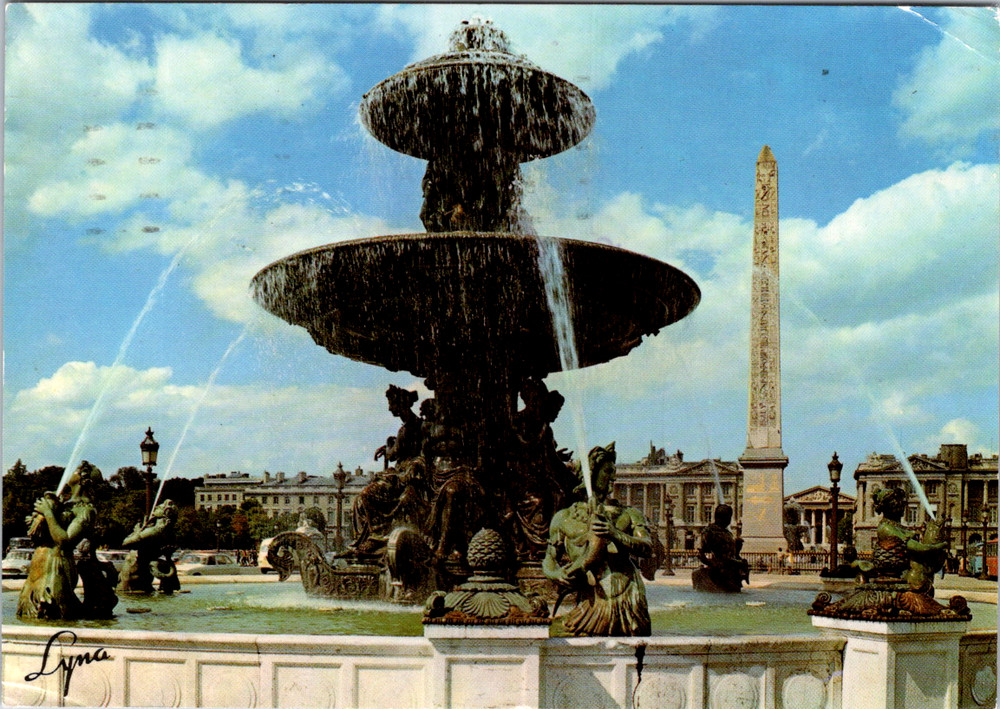 Vintage Postcard Paris France Place De La Concorde Fountain Obelisk