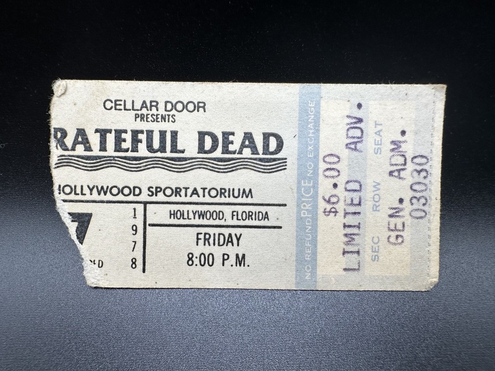 Grateful Dead Concert Ticket, Hollywood Sportatorium, Apr. 7 1978