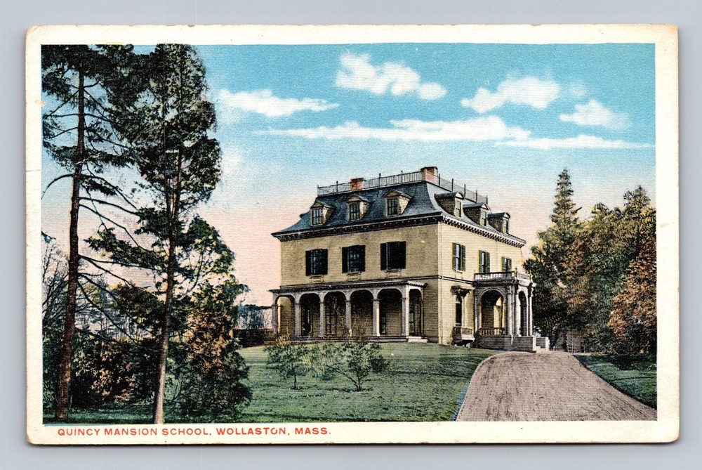 Vintage Quincy Mansion School Postcard Wollaston Mass