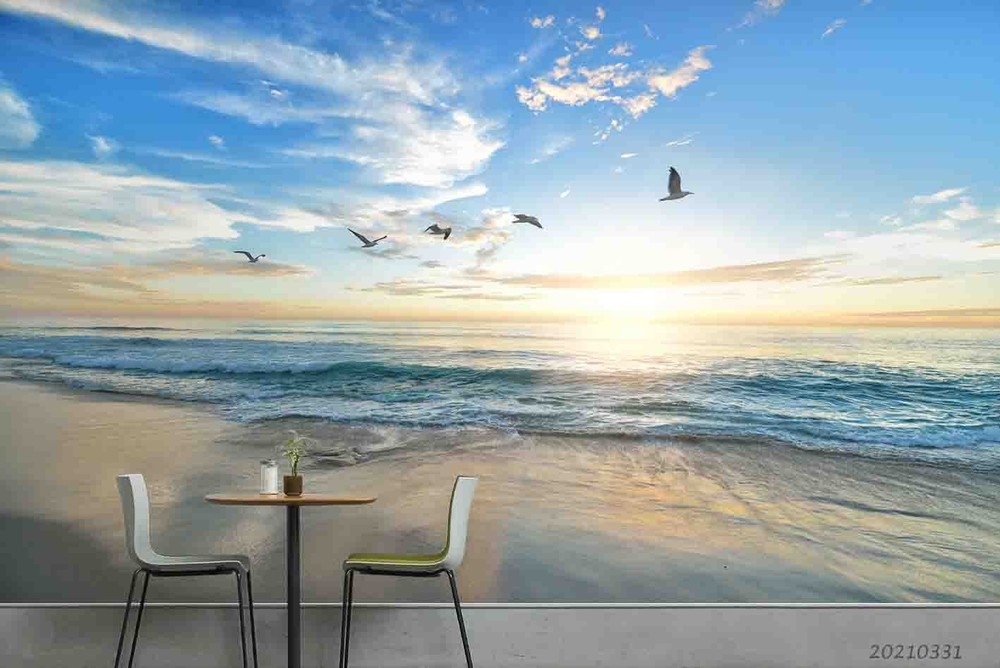 3D Sky Seagull Sea Landscape Wall Murals Wallpaper Murals Wall Sticker