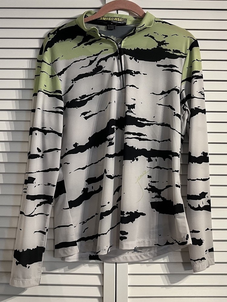 JAMIE SADOCK Sunsense Long Sleeve Shirt Top Women's Medium 1/4 Zip Green White