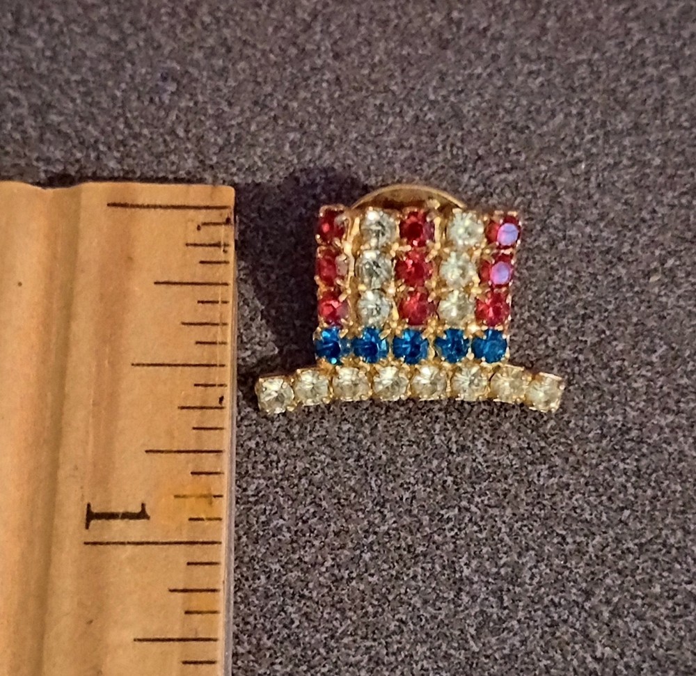 Patriotic Uncle Sam Hat Style Rhinestones? Vintage Collectible Lapel Pin A-4