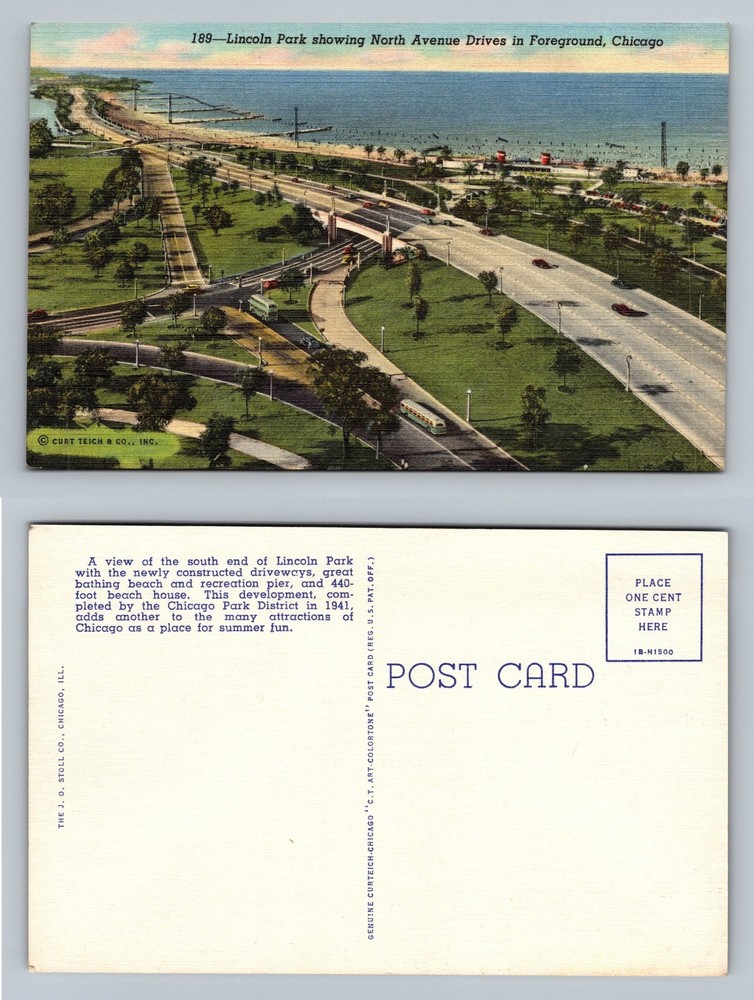 Chicago, IL-Illinois, Lincoln Park North Ave Drives PC Vintage c1941 Postcard