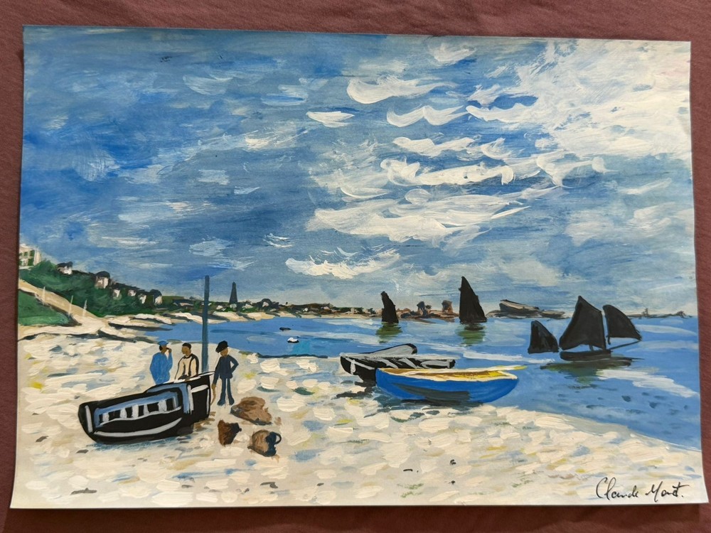 Claude Monet painting drawing on old paper signed stamped