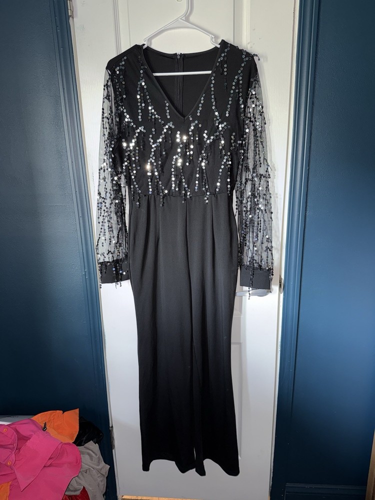 Black Sequin Long Sleeve Romper Women's Size Medium