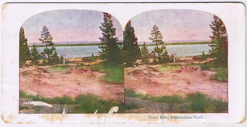 Stereo View Card Stereograph Paint Pots Yellowstone Park