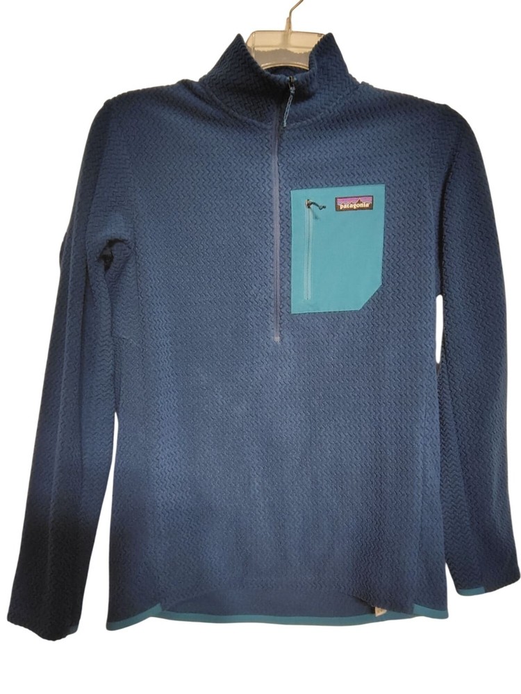 Patagonia Women's Medium R1 Air Zip Fleece Teal Blue Pullover Front Pocket READ