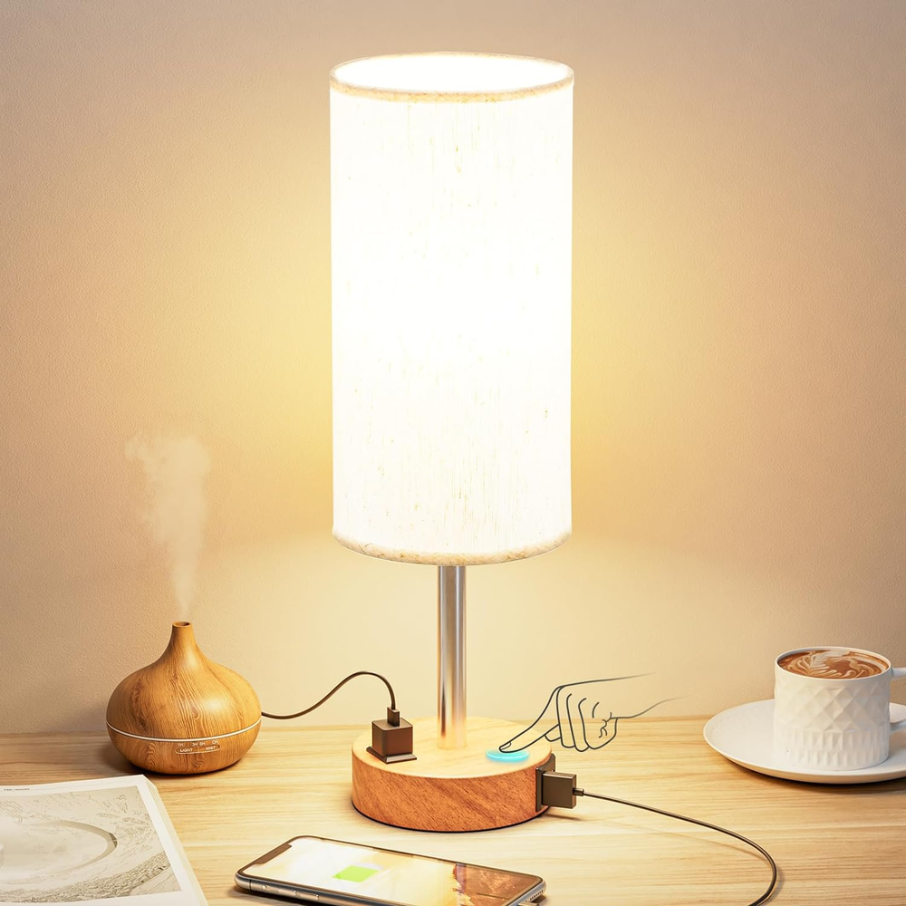 3-Way Dimmable Touch Bedside Table Lamp with USB-C Charging for Bedrooms