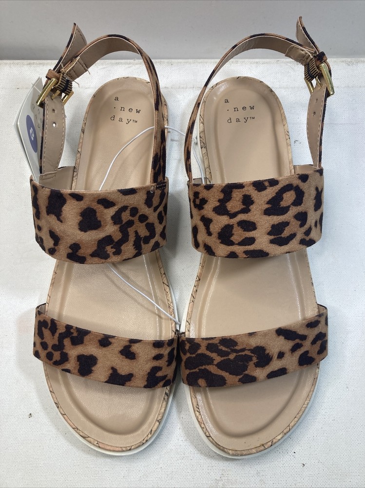 A New Day Memory Foam Malia Leopard Sandals Brown Size 8