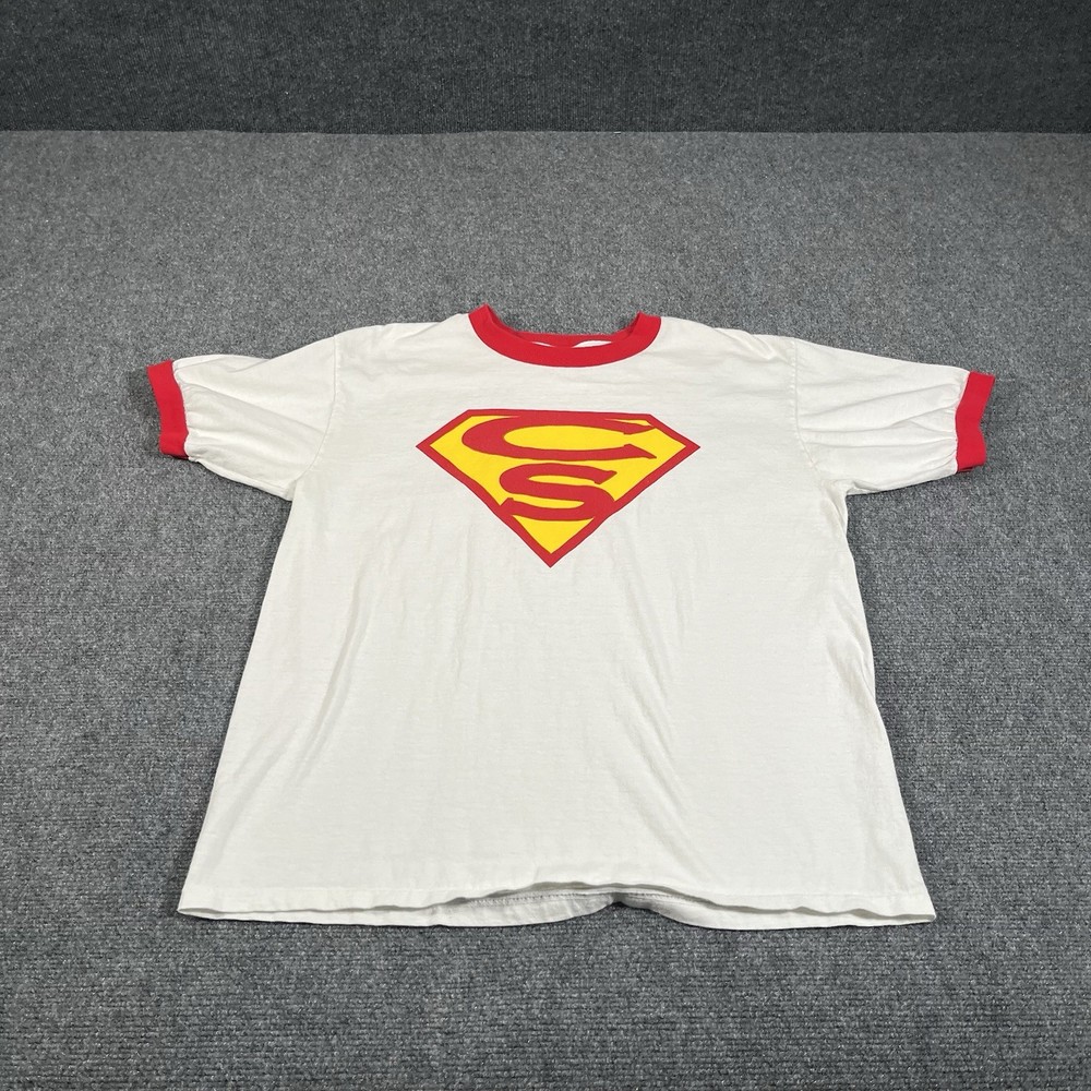 Vintage Superman Ringer Shirt Men’s Large 80s 90s Anvil Red Bar Tag Dc Comics