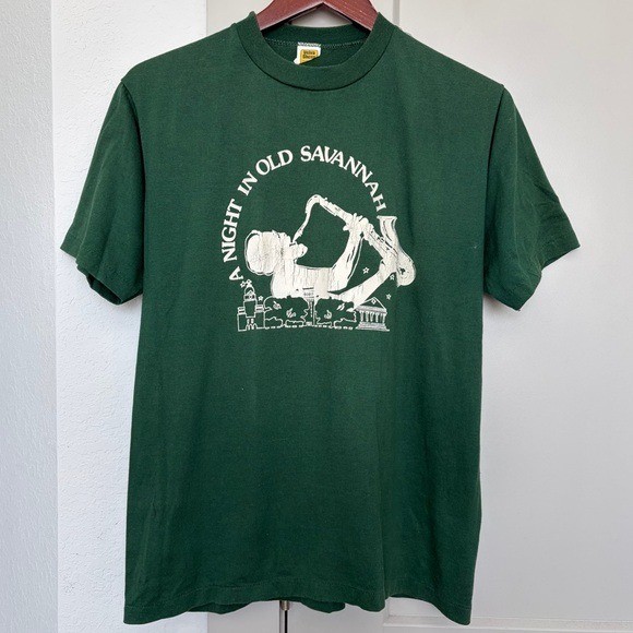 Vtg 80S A Night In Old Savannah Jazz Green Graphic Single Stitch Tshirt Men L