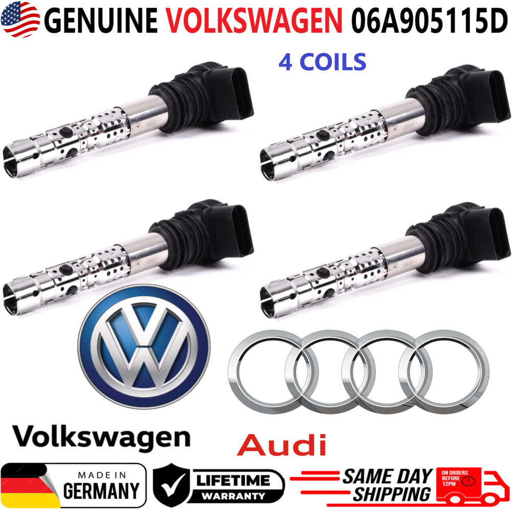 GENUINE VW x4 Ignition Coils For 1999-2007 Volkswagen Audi 1.8L 2.7L, 06A905115D