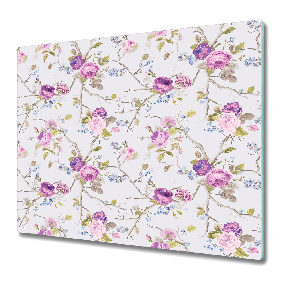 Glass Surface Protector Violet roses flowers texture green & pink 60x52