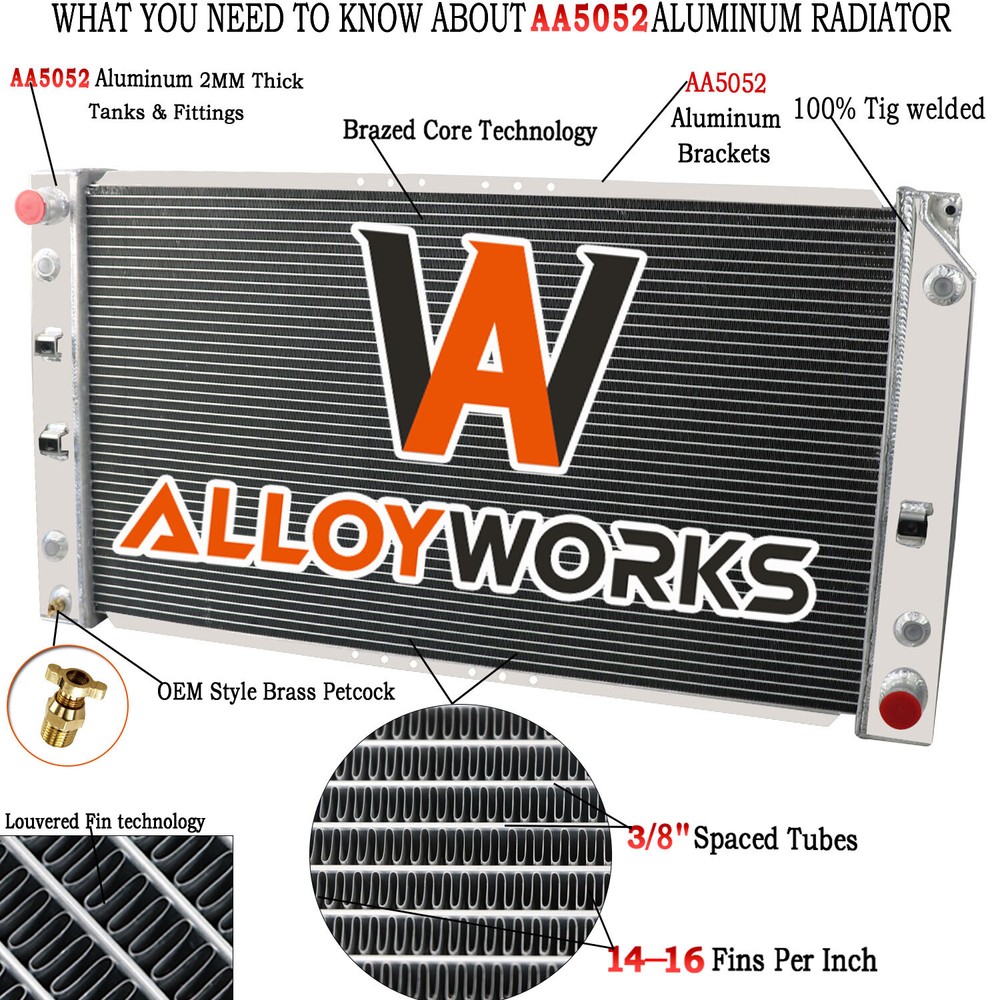 3-Row Radiator for 94-96 Chevy Caprice, Impala, Cadillac Fleetwood 4.3L 5.7L V8 Models