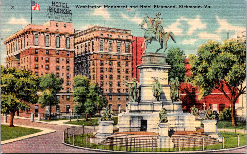 Vintage Postcard Washington Monument Richmond Virginia Equestrian Statue