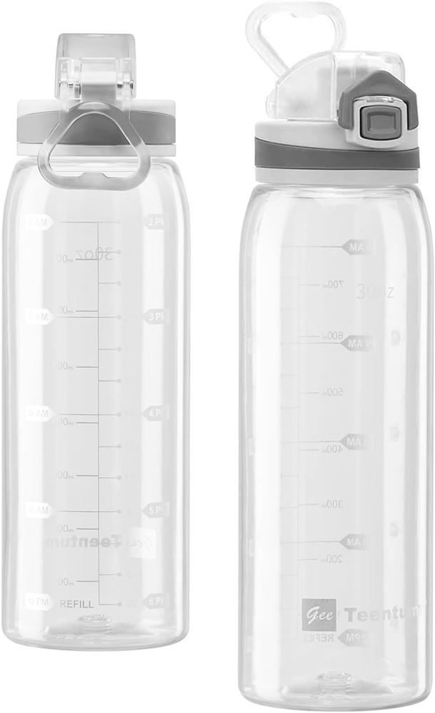 30Oz Sport Water Bottle with Time Markers, Large Durable Gym Plastic Bottle Trit