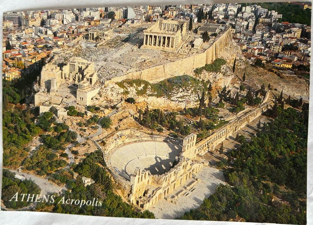 Vintage postcard: Aerial view of the Acropolis in Athens, Greece, unposted