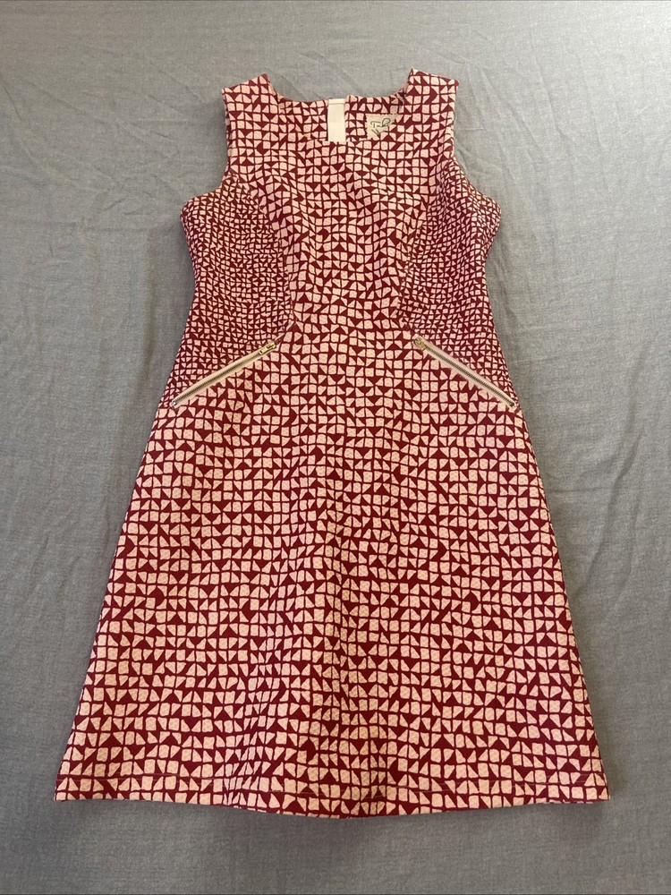 TABITHA ANTHROPOLOGIE red white geometric a-line dress size 4 Petite casual